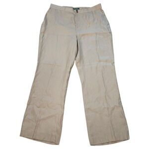 NWT Lauren Ralph Lauren 100% Linen Trousers 16W Tan Khaki Beige Pant Euro Summer